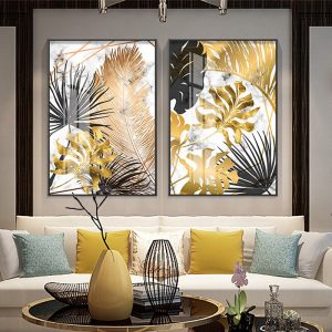 Nordic plants Golden leaf Canvas Paintings Wall Art for Living Room Home Decor (No Frame)
