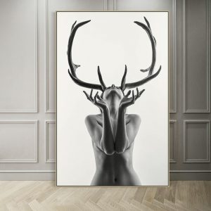 Nordic simple modern household sheet black and white antler female Canvas Wall decoration painting spray painting wall art
