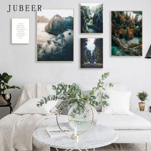 Nordic style landscape posters and prints forest mountain canvas print lake wall art decoration picture for living room painting