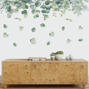 PVC Removable Wall Sticker Green Foliage Leaves Botanical Nursery Mural Art Wall Decal For Living Room Bedroom Decoration