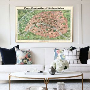 Paris Monumental Et Metro Politain Vintage Map France Garden Retro Decorative Kraft Poster Wall Canvas Sticker Poster Home Decor