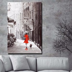 Paris Street View Wall Posters-Romantic French Street Scene Decorative Pictures-Girl holding A Dog Canvas Paintings No Frame