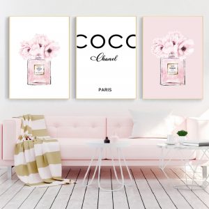Perfume Fashion Canvas Art Prints and Poster Modern Watercolor Blush Pink Peonies Painting Wall Pictures Living Room Decor