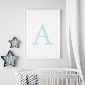 Personal Custom Name Letter Initial Blue Baby Nursery Print Kids Room Wall Art Decor 26 English Alphabet Symbols Pictures