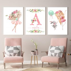 Personalized Girl's Name Wall Art Canvas Painting Pictures  Wall Art Custom Poster for  Kids  Nursery Prints Pink  Baby Room
