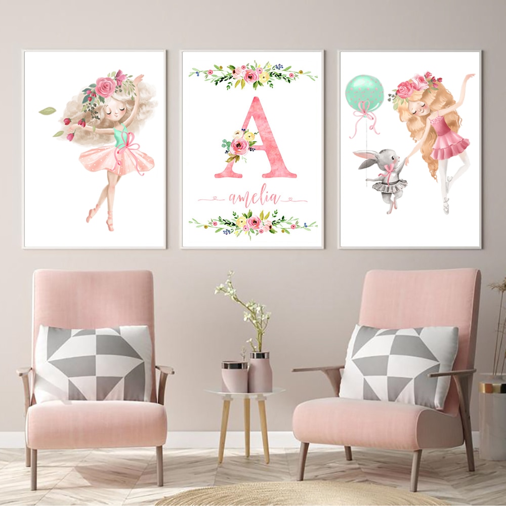 Baby Nursery Wall Art Canvas, Girls Picture Baby Room