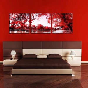 Picture Large Canvas Framework Painting 3 Panel Red Tree Printed Modular For Bedroom Living Room Home Wall Art Decoration