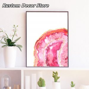 Pink Agate Slice Prints Hand Painted Poster Romantic Decorative Luxury Mineral Painting Bedroom Wall Art Decor