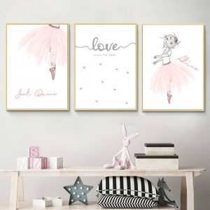 Pink Ballet Girl Canvas Painting Kids Poster Nordic Posters And Prints Custom Name Wall Art Painting Baby Room Decor Pictures