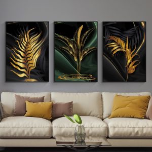 Plant Leaves Posters And Prints Gold Wall Art Canvas Print Black Abstract Art Painting Nordic Wall Picture For Living Room Decor