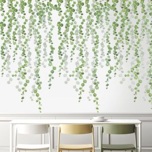 Plants Wall Stickers Green Leaves Wall Decals Wall Paper DIY Vinyl Murals for Bedroom Living room Kids room Wall Decoration