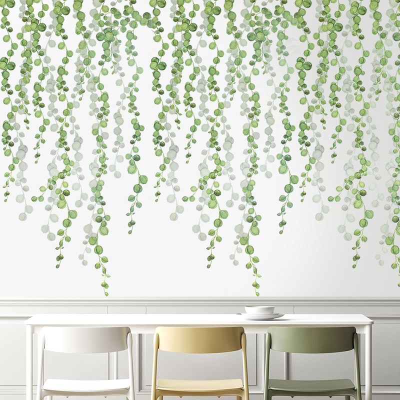 Green jungle leaves over a white background decals for furniture