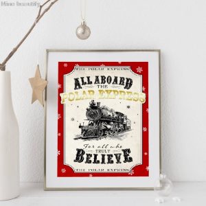 Polar Express All Aboard Canvas Painting Poster Christmas Sign Prints Red Believe Decorations Vintage Wall Art Picture Decor
