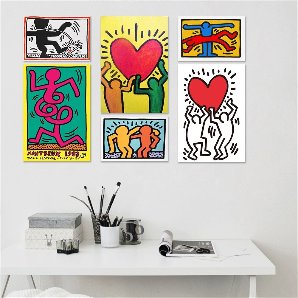 Keith Haring Artwork Heart Keith Haring Original Art Large Heart Canvas  Painting Living Room Decor