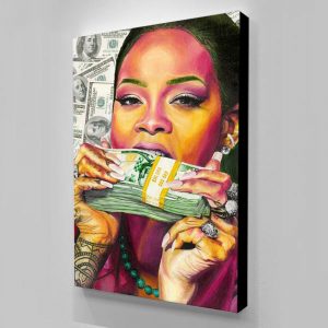 Poster Canvas Prints Woman With Dollar In Mouth Canvas Painting Room Decoration Cuadros Wall Art Decor Paintings Sexy Goddess