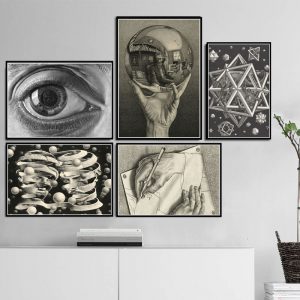 Poster Prints Hot Escher Surreal Geometric Artwork Modern Abstract Oil Painting Canvas Wall Art Pictures Living Room Home Decor