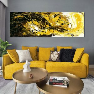 Posters and Prints Wall Art Canvas Painting Abstract Black and Golden Yellow Wall Art Pictures for Living Room Cuadros Decor