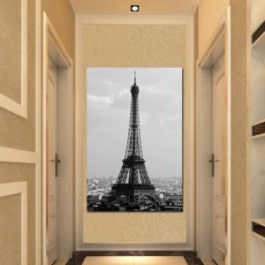 Print Abstract White and Black Romantic Paris City Eiffel Tower Landscape Paintingon Canvas Poster Wall Picture for Living Room