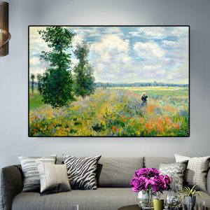 Print Claude Monet Poppies at Argenteui Landscape Oil Painting on Canvas Poster Prints Cuadros Wall Art Pictures For Living Room