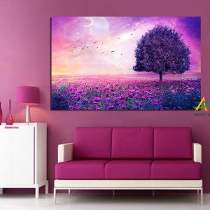 Purple Romantic Tree Birds Landscape Abstract Canvas Painting Nordic Poster Print Scandinavian Wall Picture Living Room No Frame