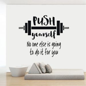 Push Yourself GYM Quotes Wall Decal Stickers Barbell Workout Exercise Sport Vinyl Decals Mural Home Interior Bedroom AD01