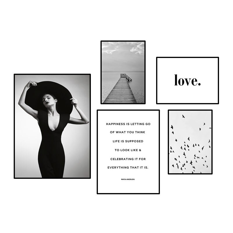Quote-Canvas-Painting-Nordic-Girl-Poster-Landscape-Scenery-Art-Wall-Print-Scandinavian-Black-White-Wooden-Bridge-5.jpg