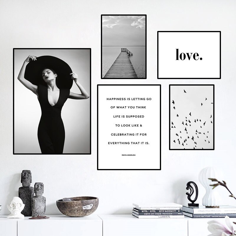 Quote-Canvas-Painting-Nordic-Girl-Poster-Landscape-Scenery-Art-Wall-Print-Scandinavian-Black-White-Wooden-Bridge.jpg