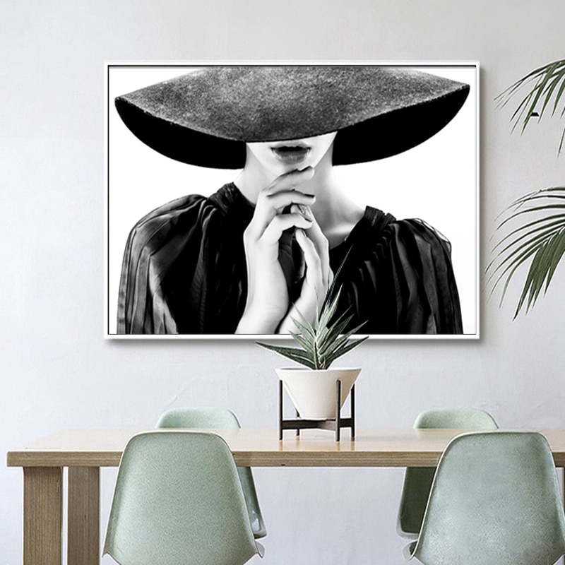 RELIABLI-ART-Sexy-Lady-With-Hat-Fashion-Pictures-For-Home-Decor-Modern-Black-And-White-Art-1.jpg