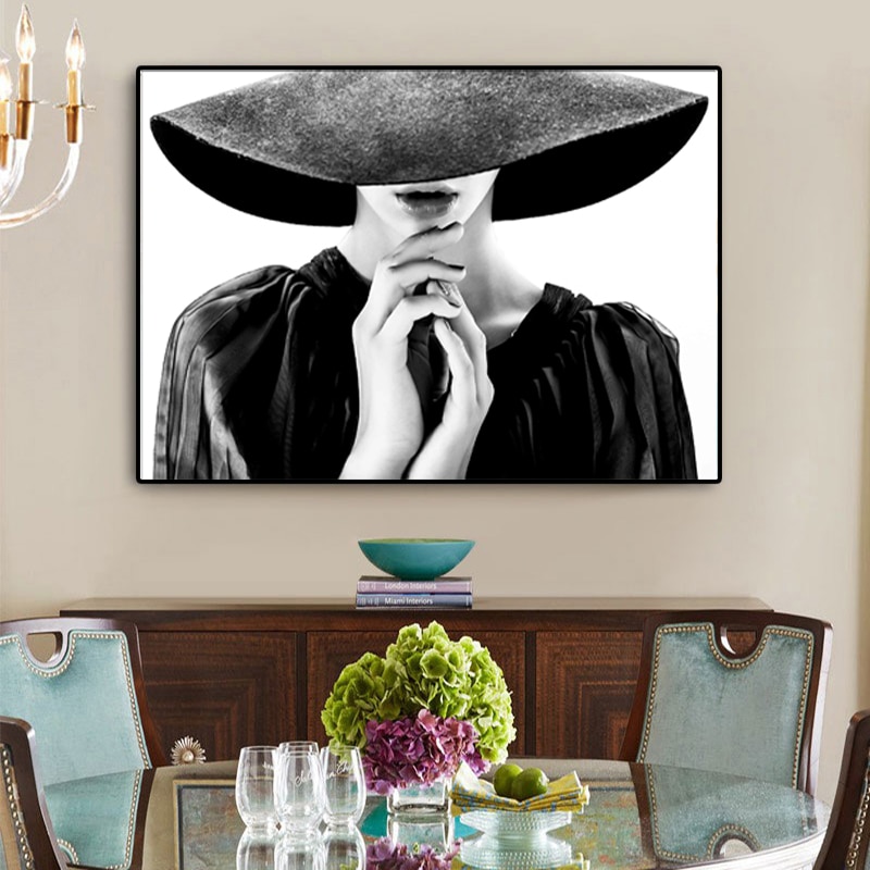 RELIABLI-ART-Sexy-Lady-With-Hat-Fashion-Pictures-For-Home-Decor-Modern-Black-And-White-Art-2.jpg