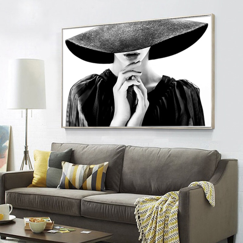 RELIABLI-ART-Sexy-Lady-With-Hat-Fashion-Pictures-For-Home-Decor-Modern-Black-And-White-Art-4.jpg