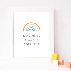 Reading is Always a Good Idea Quote Poster Prints Playroom Wall Decor Rainbow Sign Educational Wall Art Canvas Painting Picture