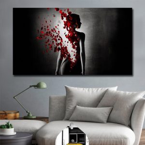 Red Butterfly Nude Woman Canvas Painting black and white Posters and Print Abstract Cuadros Wall Art Picture for Living Room