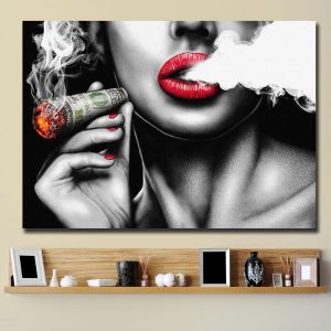 Red Lips Smoking Characters Vintage Walls Paintings Women Canvas Painting Decor Wall Art Picture for Home Decoration Bar Decor