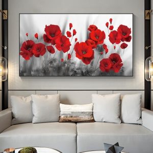 Red Poppies Flower Canvas Paintings on The Wall Art Posters and Prints Bright Flowers Canvas Art Wall Pictures for Bedroom Decor