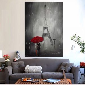 Red Umbrella Romantic Paris City Oil Painting HD Print on Canvas Poster Wall Picture for Living Room  Cuadros