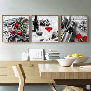 Red Wine Cup Rose Picture Home Decor Wall Art Nordic Canvas Painting Minimalist Art Print and Poster for Restaurant Living Room