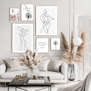 Reed Dandelion Poster Scandinavian Wall Art Abstract Woman Body Line Art Print Minimalist Canvas Painting Pictures Home Decor