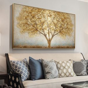 Restaurant bedroom living room art decoration painting canvas wall painting lucky tree golden hand painted oil painting