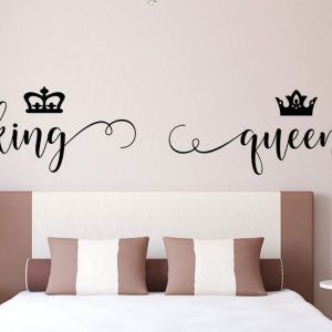 Romantic Bedroom Decor Vinyl Wall Sticker King And Queen Headboard Decals Crown Decoration Room Removable Murals Wallpaper 4462