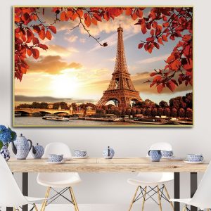 Romantic City Couple Paris Eiffel Tower Landscape Abstract Oil Painting on Canvas Poster Print Wall Picture for Living Room