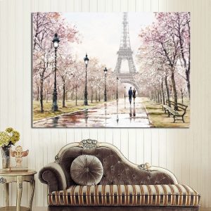 Romantic City Couple Paris Eiffel Tower Landscape Abstract Oil Painting on Canvas Poster Print Wall Picture for Living Room