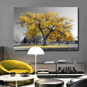 SELFLESSLY Yellow Tree Black And White Pictures Modern Landscape Painting For Living Room Decoration Canvas Posters And Prints
