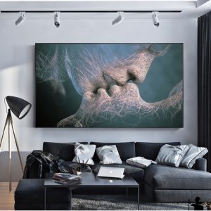 SOURBAN Love Kiss Abstract Oil Painting on Canvas Scandinavian Cuadros Wall Art Sweet Kiss Pictures for Living Room Decor