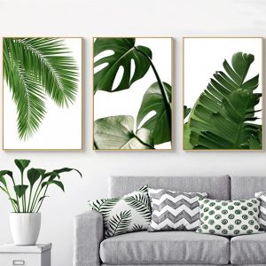 Scandinavian Style Green Tropical Leaves Wall Art Canvas Painting Plants Nordic Posters and Prints Wall PicturesFor Living Room