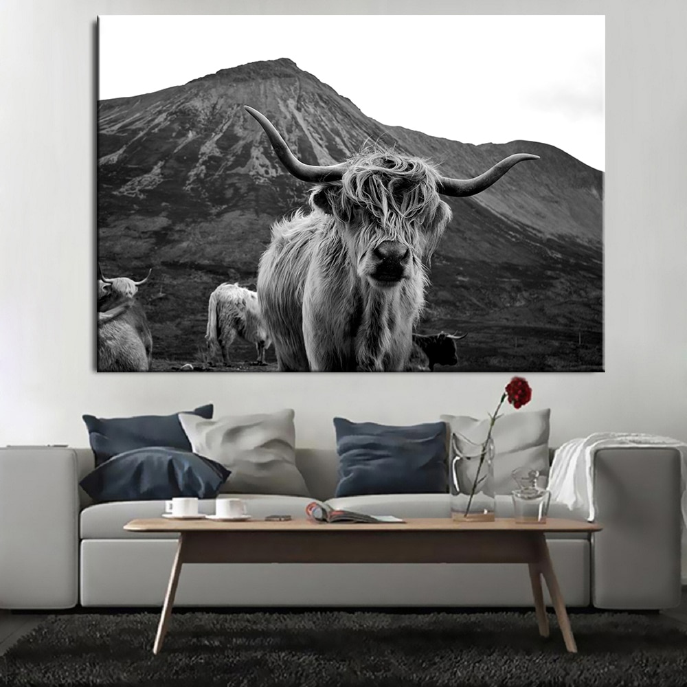 Scottish-Highland-Cow-Yak-Black-and-White-Animal-Poster-Wall-Art-Canvas-Paintings-Prints-on-Canvas-1.jpg