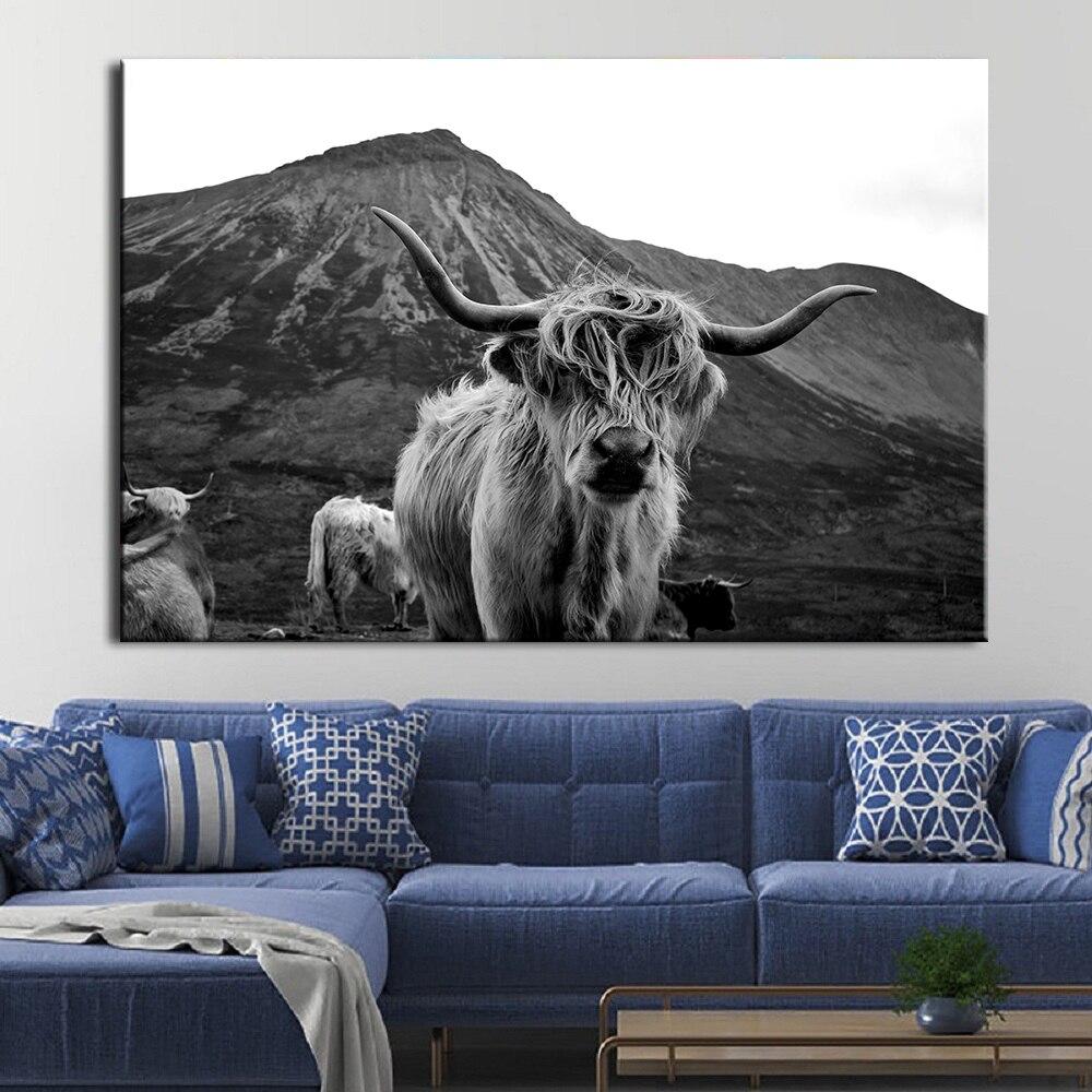 Scottish-Highland-Cow-Yak-Black-and-White-Animal-Poster-Wall-Art-Canvas-Paintings-Prints-on-Canvas-2.jpg