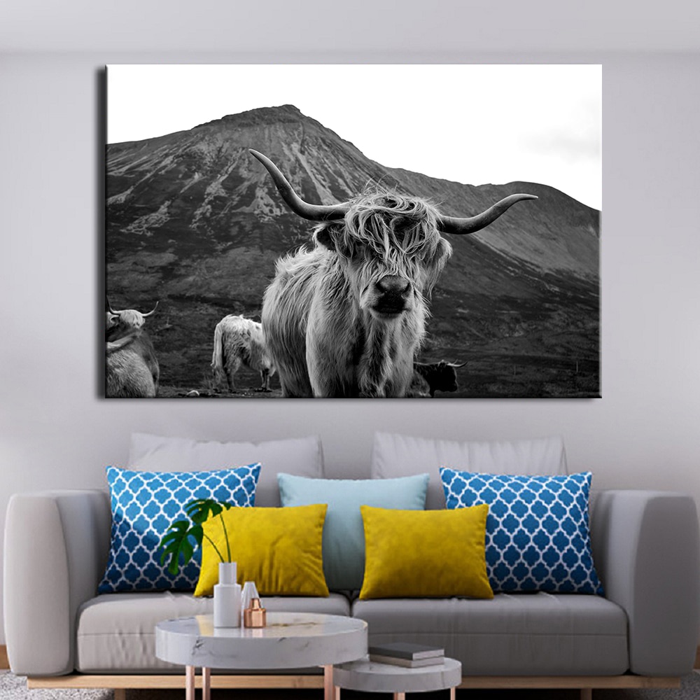 Scottish-Highland-Cow-Yak-Black-and-White-Animal-Poster-Wall-Art-Canvas-Paintings-Prints-on-Canvas-3.jpg
