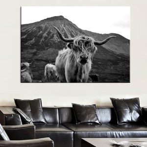 Scottish Highland Cow Yak Black and White Animal Poster Wall Art Canvas Paintings Prints on Canvas for Living Room Home Decor
