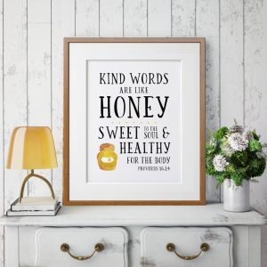 Scripture Wall Art Prints Proverbs 16:24 Bible Verse Quotes Poster Kind Words are like honey Art Canvas Painting Home Wall Decor