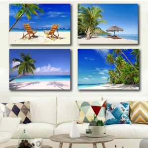 Sea Landscape Poster Sandy Beach Wall Art Canvas Printed Home Decorative Minimalism Nordic Painting Modular Pictures Living Room
